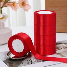 5pcs 4cm Wide Satin Ribbon Bows For DIY Cake Decorating, Handmade Rose Flowers, Birthday Party, Wedding, Gift Wrapping, Halloween, Autumn, Christmas Decorations - Red - View 2