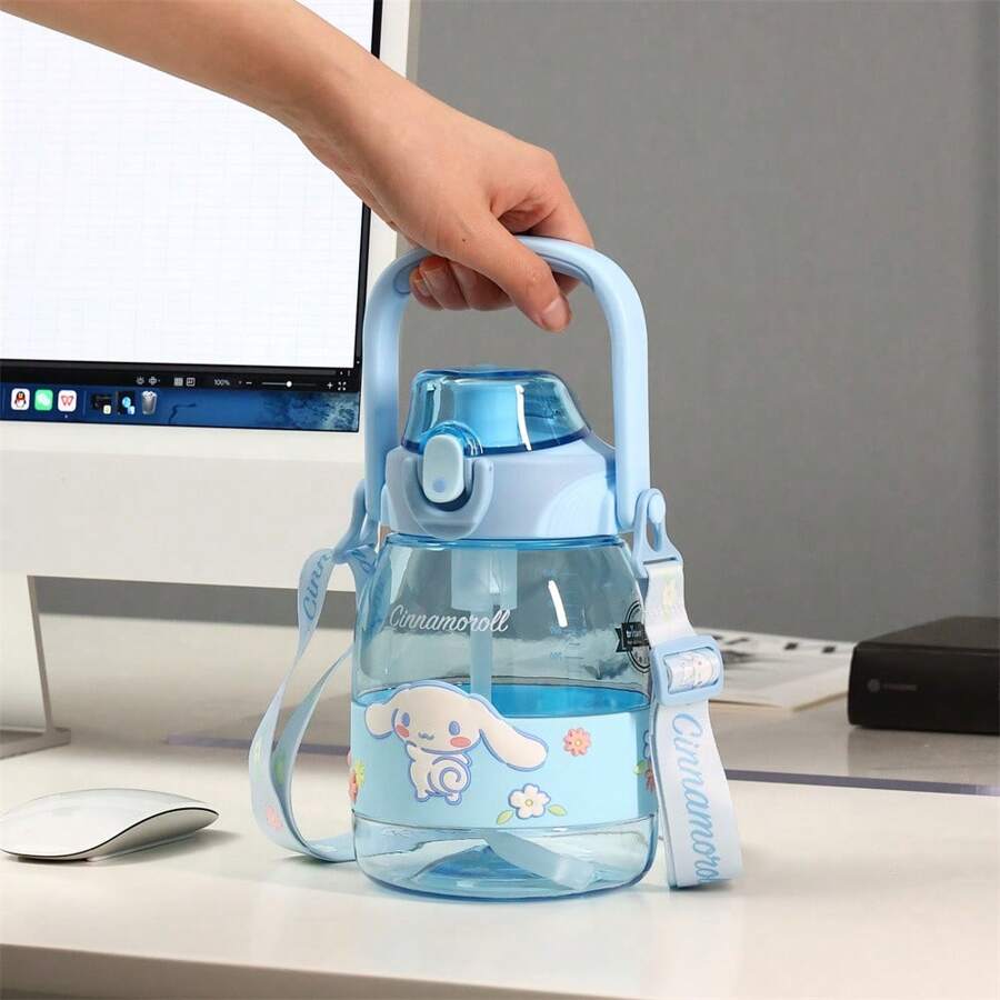 Miniso Cinnamoroll Water Bottle Cute Cartoon Portable Straw Cup With Strap Large Capacity Outdoor Sports Big Belly Cup Water Cup 1200ml/40.58oz - Blue - View 1