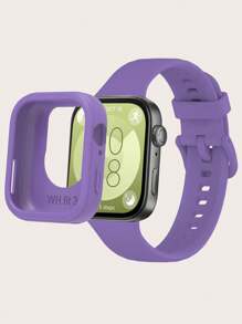 Set de 2 piezas: Correa de reloj de silicona desmontable de unicolor + Funda protectora de silicona de marco completo compatible con Huawei Watch Fit 3 - Reloj Fit 3 - Ver 14