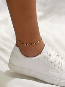 1pc Y2K Fashion Versatile Random Color Crystal Heart Anklet, Suitable For Daily Wear And Vacation - Multicolor - View 2