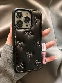 Korean Ins-Style Fashion Leather Embroidered Bow-Knot Cell Phone Case Compatible With  16 Pro Max,  15 New Women's Model,  14 High-Grade Niche 16 Anti-Fall 15 Pro 14 Pro Protective Cover 13 Waterproof Shockproof Scratch Resistant