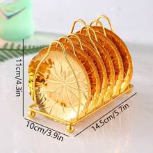 1 Set Golden Dinnerware Small Dish With Rack, Home Use Tableware, Coaster, Snack Tray, Cake Stand, Jewelry Organizer - Multicolor - View 14