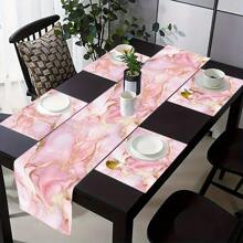 1pc/5pcs/7pcs, Home Decor, Elegant Pink Marble Print Table Runners - Polyester, Rectangular, Suitable For Home & Kitchen Decor, Perfect For Party & Holiday, Marble Print, Table Runners