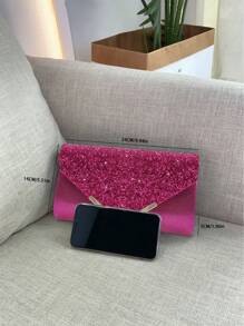 REMANLAND Tas Clutch Malam yang Berkilau, Tas Amplop Modis yang Elegan, Tas Tangan Pesta Pernikahan untuk Wanita, Tas Prom untuk Pesta - Hot Pink - View 5