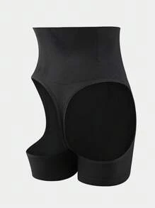 1pc Women Shapewear High Waist Seamless Thong Bodysuit, Black - Black - View 9