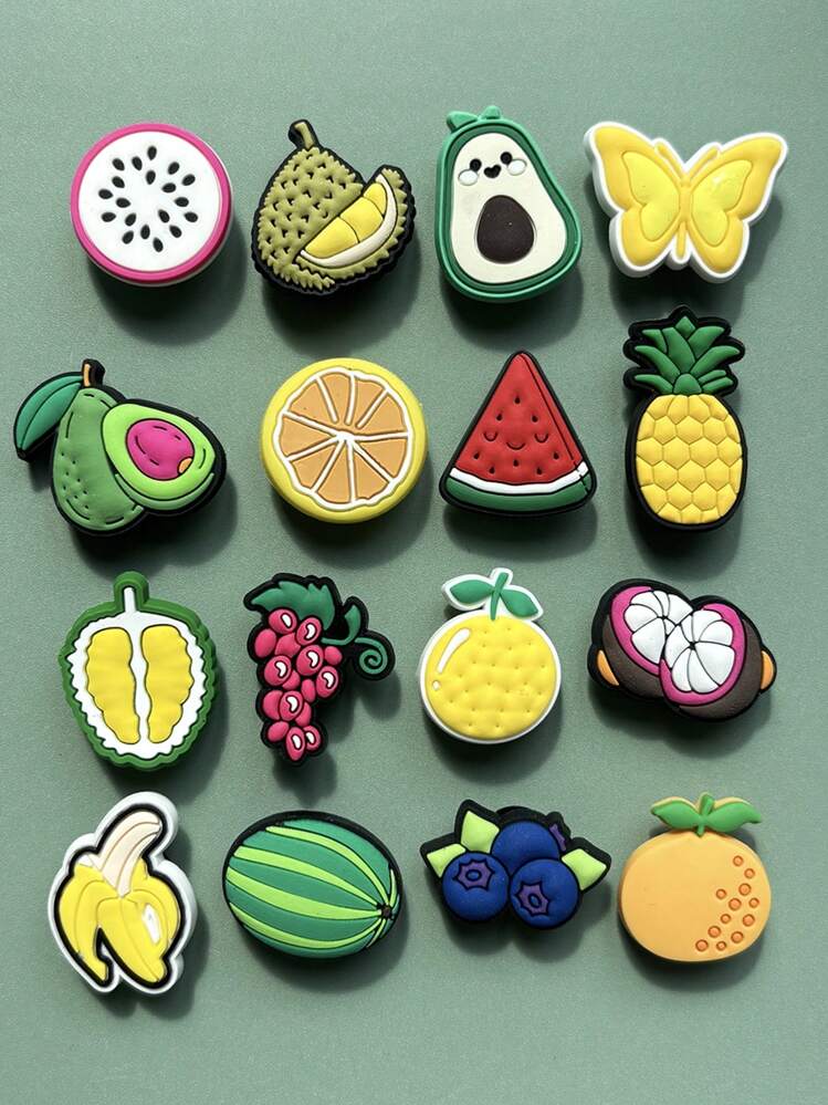 16 PCS Fresh Fruit Shoe Flowers, With Its Bright Colors And Lovely Fruit Shape, Add A Touch Of Lively And Fun. These Shoes Are Made Of PVC Material, Not Only Bright Color, Corrosion Resistance, But Also Soft Texture, 360 Degrees Bending