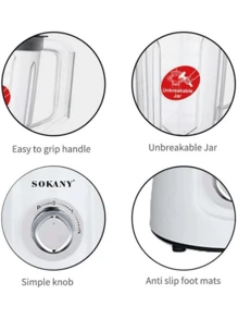 SOKANY 1 Stück SK185 Multifunktions-Mixer 500W 2-in-1 1,6 Liter Eiszerkleinerer Lebensmittelverarbeiter, Kaffee-/Gewürzmühle, Milchshake-Mixer für Milchshakes und Milchshakes - Schwarz