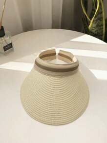 1 pieza Visera de sol de paja de moda para mujer Sombrero de ala ancha enrollable y plegable para playa de verano
