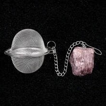 1/5 piezas Infusor de té de malla de acero inoxidable de 2 pulgadas (aproximadamente 5 cm) Colgante de piedra original Juego de té de cristal, taza, accesorios de cocina, infusor de té y taza de té, infusor de té con colgante de amatista, rosa, ojo de tigre y media luna, colador de té para té suelto