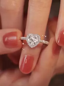 1 件 925 纯银粉色心形锆石戒指，优雅单颗锆石 925 银女士戒指，彩色心形诞生石情侣礼物，随机盒装款式 - 白色 - 查看 3