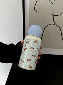 1 pieza Vaso termo de acero inoxidable de doble pared aislado al vacío de 350ml con diseño de cuadros azules y cachorro, ideal para café/agua, con diseño personalizado, regalo de cumpleaños/festivo, apropiado para escuela, exterior, hogar, oficina, vuelta al cole