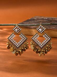 1pair Luxurious Vintage Heart-Shaped Rhinestone Earrings,South Asian Style Alloy Birdcage Pendant Jhumka Suitable For Women's Daily Wear, Party Jewelry