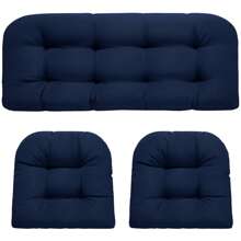 3 Pieces Wicker Chair Cushions Of Waterproof Tufted Outdoor Seat Cushions Set For Patio Furniture Sofa Settee Couch,1 Loveseat And 2 U-Shaped Cushions For Patio Furniture Chair Pads Yard - Navy Blue - View 1