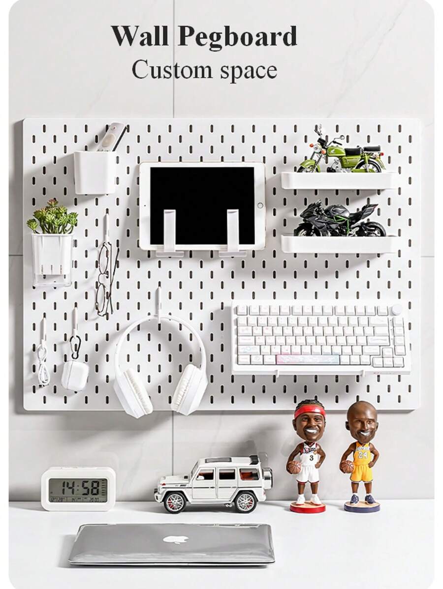 Najlepiej sprzedający się artykuł do domu, Basic Living 1 szt. montowany na ścianie i bez wiercenia plastikowa tablica perforowana, zestaw akcesoriów o wielu kombinacjach, uniwersalna tablica perforowana do przechowywania z różnymi pudełkami do przechowywania i metalowymi haczykami, odpowiednia do warsztatu garażowego/organizacji i przechowywania w kuchni domowej/biurze/pokoju rzemieślniczym/łazience (28*28 cm)