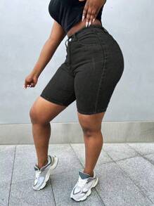 Quần short denim nữ mùa hè kiểu dáng thường ngày, chất liệu co giãn, họa tiết ria mèo, ôm sát, thích hợp cho kỳ nghỉ hè, đi biển, lễ hội âm nhạc. - Xám - Xem 4