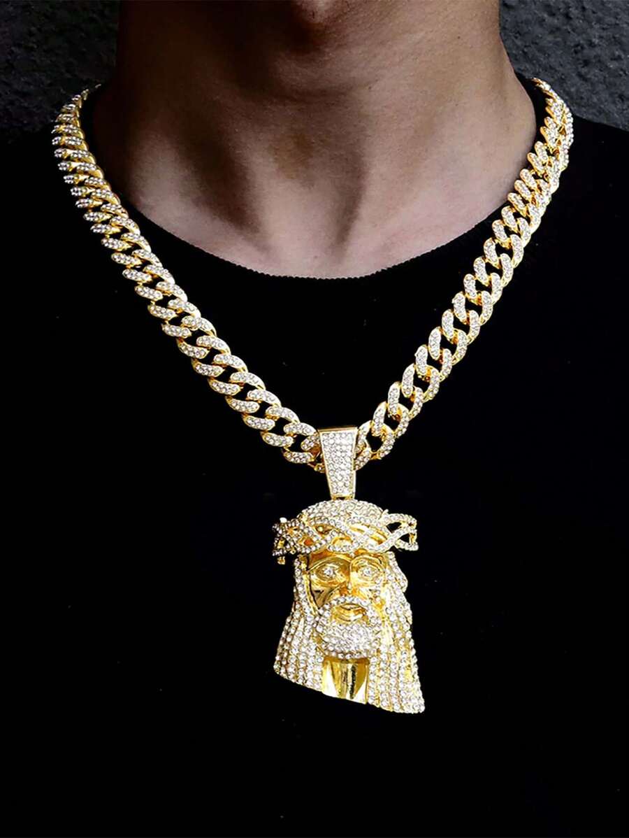2pcs Jesus Necklace Pendant Miami Decorative Chain Ice Out Glamour Hip Hop Jewelry Party King - Pendant Necklace - View 1