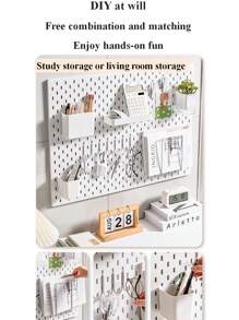 Najlepiej sprzedający się artykuł do domu, Basic Living 1 szt. montowany na ścianie i bez wiercenia plastikowa tablica perforowana, zestaw akcesoriów o wielu kombinacjach, uniwersalna tablica perforowana do przechowywania z różnymi pudełkami do przechowywania i metalowymi haczykami, odpowiednia do warsztatu garażowego/organizacji i przechowywania w kuchni domowej/biurze/pokoju rzemieślniczym/łazience (28*28 cm)