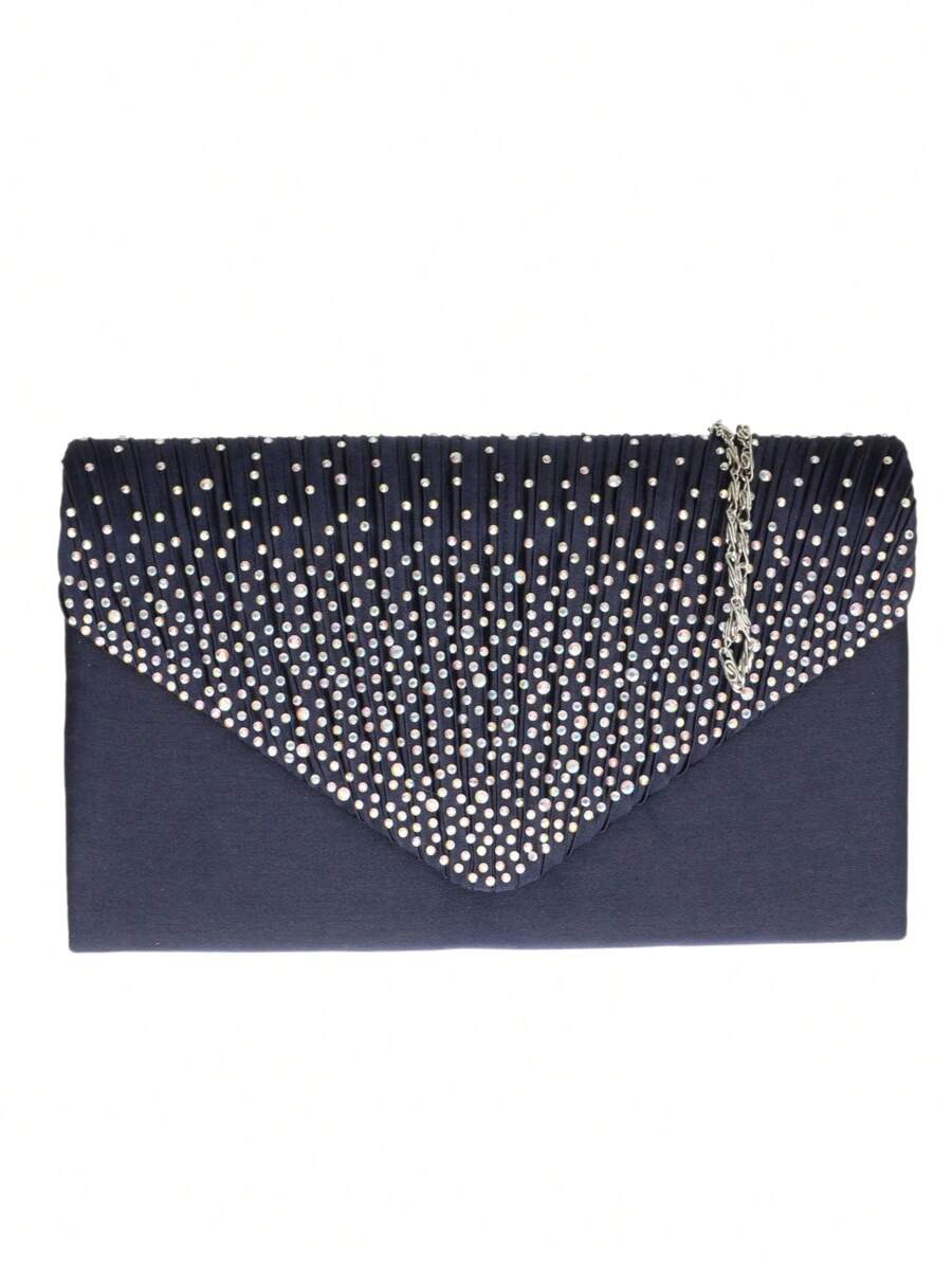 Girly Handbags Womens Pleated Diamante  Satin Clutch Bag