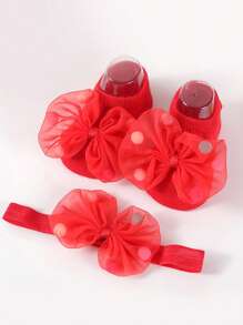 1 Pair Girls' Anti-Slip Crawler Socks With Bow Headband, Cute Warm Indoor Trampoline Socks, Suitable For Spring/Summer - Multicolor - View 10