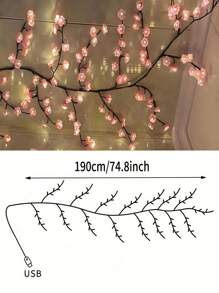 1pc Artificial Cherry Tree Branch Light, DIY Blue/Pink Cherry Blossom Decorative Light, USB Power Supply 8 Kinds Of Lighting Modes, Flexible Decorative Wicker Light, Suitable For Living Room Bedroom Decoration, Game Room Decoration, Interior Wall, Wedding, Valentine's Day, Mother's Day Decoration, Party Atmosphere, Courtyard Room Decoration