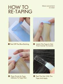 20pcs Tape-In Hair Extensions, Real Human Hair, Salon-Grade Straight Hair, Seamless Adhesive, Double-Sided Tape, Invisible Hair Extensions