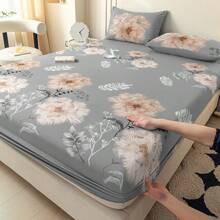 3pcs Fitted Sheet Set, Printed Fitted Sheet Set (Including Pillowcase, No Filling), 100% Polyester Fabric Printed Fitted Sheet & Bed Cover Set, Washable, Modern Minimalist Home Bedding