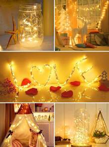 16 pezzi Luci a fata a LED da 200 cm, luci a fata LED impermeabili, luci a fata a LED a batteria, luci a fata a forma di stelle, luci a filo a LED a batteria, mini luci a LED impermeabili con filo d'argento per barattoli di vetro fai-da-te, decorazioni per matrimoni, Natale, giardino, camera da letto, autunno, Ognissanti (bianco caldo)