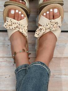 2025 Summer INS Fashion Women's Casual Slippers, Outdoor Flat Slip-On Sandals With Bowknot, Suitable For Home And Going Out