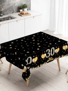 1pc Black Gold 21st & 30th & 40th & 50th & 60th & 70th Birthday Disposable Table Runner, Balloon Star Pattern Happy Birthday PE Table Cover, 21st & 30th & 40th & 50th & 60th & 70th Happy Birthday Party Decoration Table Cloth