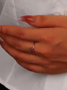 1pc 925 Sterling Silver Plated 18K Gemstone Ring, Random Color Emerald, Minimalist Luxury, Petite & Elegant Design, Suitable For Dinner Date, Party, Beach Vacation - Multicolor - View 5