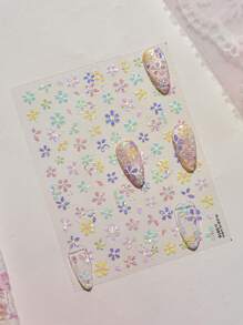 1 张贝壳光花美甲贴纸 - 柔和色彩的彩虹花卉图案，自粘，一次性，非常适合 DIY 美甲、母亲节礼物、可爱的指甲饰品 - 彩色 - 查看 2