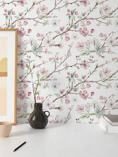 Roll Of Retro Thickened Painted Peach Blossoms, Blossom Branches, Groen Leaves, Home ation, Kitchen Cabinets, Tables, Chairs, Room Backgrounds, Renovation, DIY, Waterproof, Stain Resistant, Easy To Clean, Self Adhesive, Peel Paste Wallpaper, Wand Stickers, Stickers Bathroom Bedroom ation Stuff Living Ho Art Paper