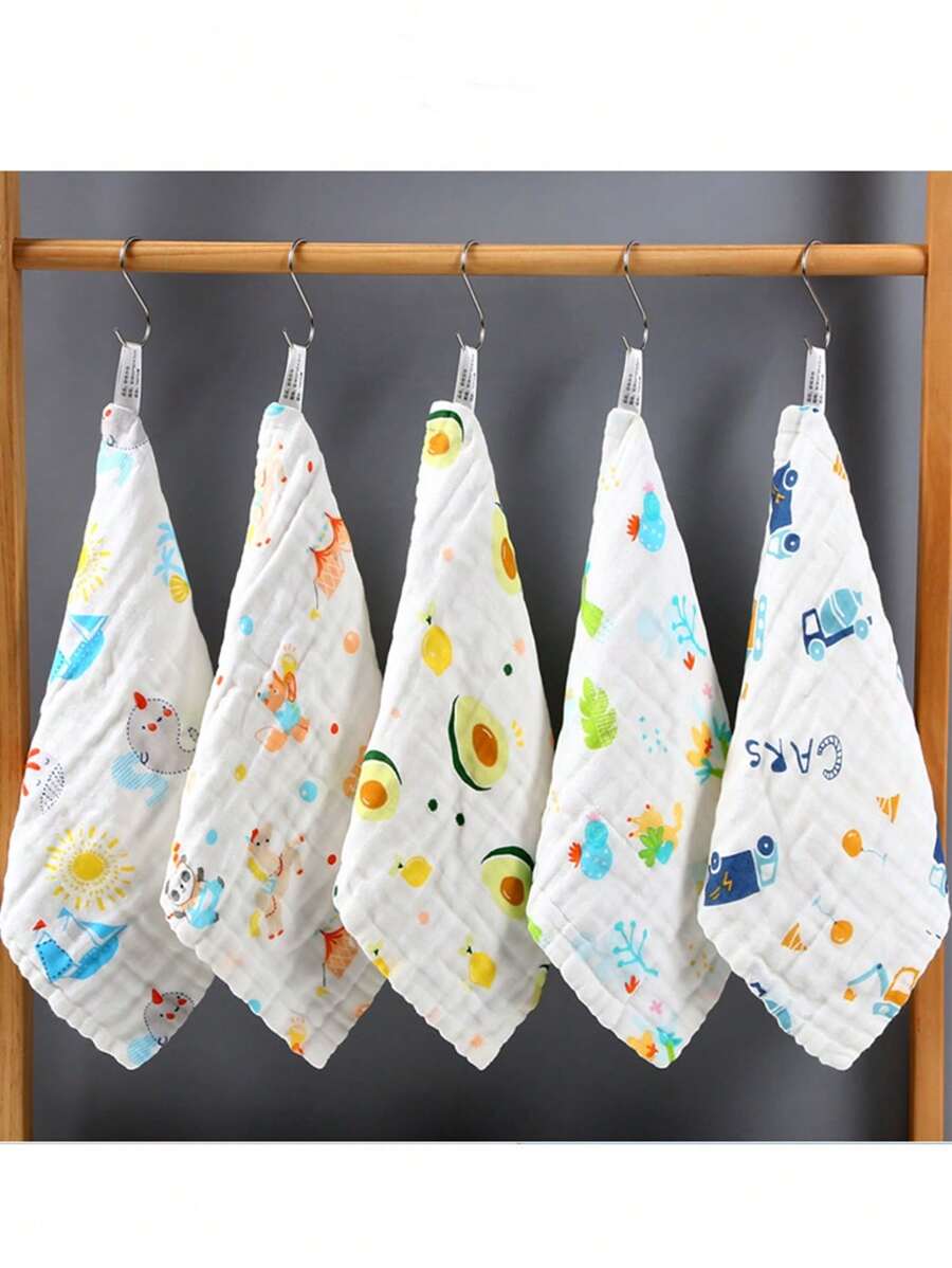 6pcs/Pack Random Floral Print 100% Cotton Muslin Baby Face Towels, Washcloths