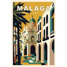 1pc Wall Arts Posters Optional Frame Travel Canvas Poster, Retro Travel Poster Malaga City Canvas Printing Art Village Beach Sunshine Coast Retro Wall Art Picture Mural Home Decoration, Frameless ,Wall Art With Frame - Multicolor - View 21