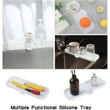 Silicone Bathroom Soap Dishes With Drain Spout-Bathroom And Kitchen Sink Organizer,Sponge Holder,Dish Soap Tray,Perfect For Dispenser,Scrubber,Bottle,Cup On Sink Or Counter-Coffee 4.9"*3.2" - 白色 - 查看 5