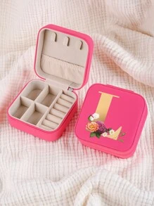 1入迷你個性化字母珠寶盒，便攜式拉鍊珠寶收納盒，適用於戒指項鍊耳釘收納，旅行配件珠寶盒，適合作為母親禮物、伴娘禮物、珠寶盒女士家居裝飾