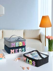 1 Piece Preppy Chenille Letter Patch Clear PVC Visible Top Cosmetic Bag With Handle , Large Capacity Travel Toiletry Makeup Zipper Pouch,Portable MEDS Medicine Storage Box Bag For Home And Travel Essentials Makeup Travel Toiletry Organizer Clear Essentials Gifts Storage Zipper Accessories Nail,Gifts For Women,Christmas Gifts,Gift Ideas For Women