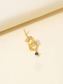 1pc 316L Stainless Steel Rhinestone Moon & Star Design Nose Stud - Silver - View 7