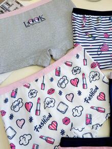 Chatreadl 5 条装 女童可爱口红、戒指、蝴蝶结、字母、卡通图案透气弹力低腰内裤