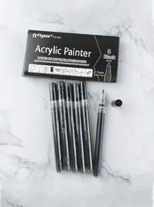 6 pièces Stylos peinture acrylique noirs, pointe fine 0,7 mm, marqueurs imperméables pour pierres, céramique, verre, canevas, tasses, métal, bois et artisanat DIY, marqueurs d'art | Stylos peinture lisses | Marqueurs imperméables, marqueurs pour peinture, fournitures de bureau, fournitures scolaires