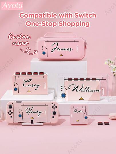 Ayotu Customizable Text & Name Compatible With Nintendo Switch/Switch OLED/Switch Lite Console Shell And Accessories, Package Includes Protective Case, Storage Bag, Base Shell, Dust Cover, Game Card Case, Controller Grip And More, Great For Back To School, Valentine's Day, Birthday Gift
