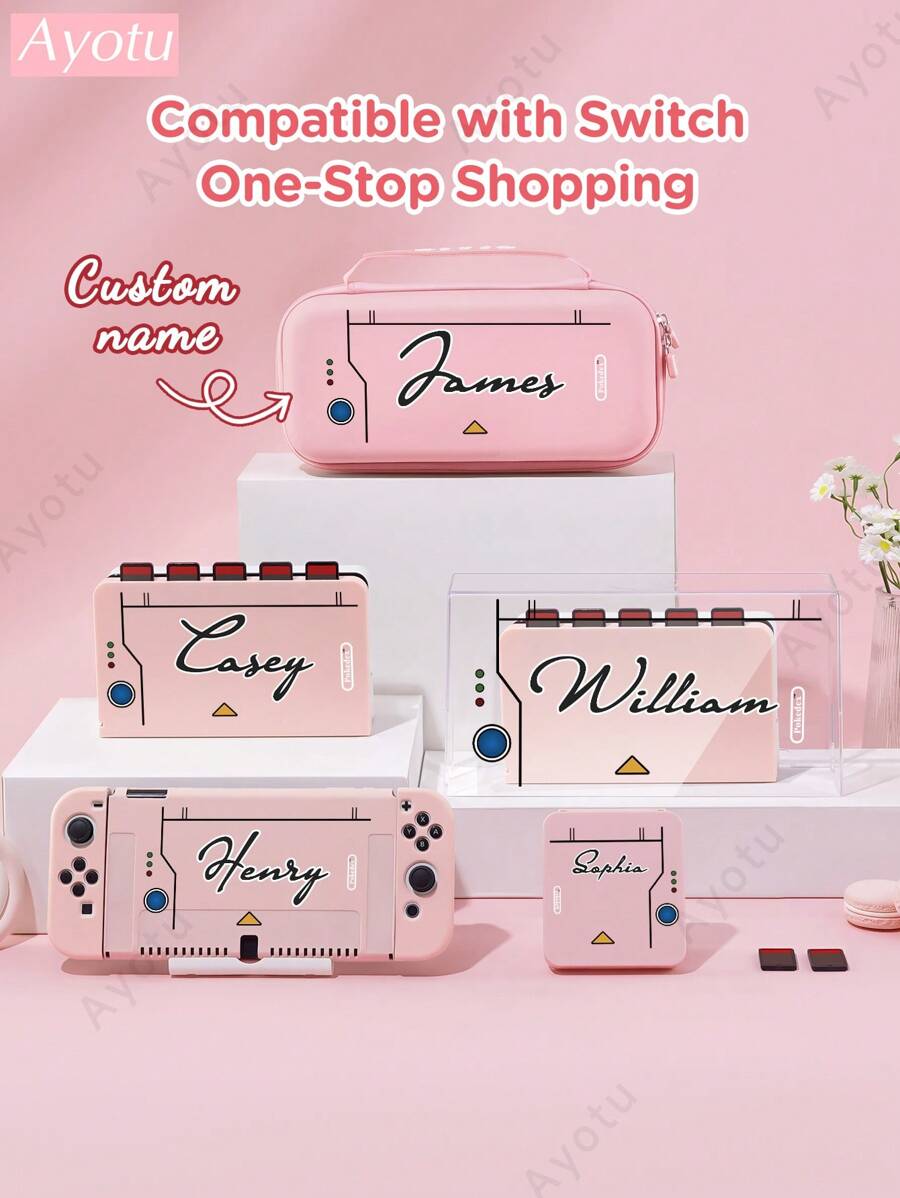 Ayotu Customizable Text & Name Compatible With Nintendo Switch/OLED/Lite Consoles & Accessories Set. Includes Protective Case, Storage Bag, Base Shell, Console Cover, Game Card Case, Controller Cover And More. High Definition Custom Design, Ideal Creative Gift For Birthday, Anniversary, Valentine's Day, Holidays - Multicolor - View 1