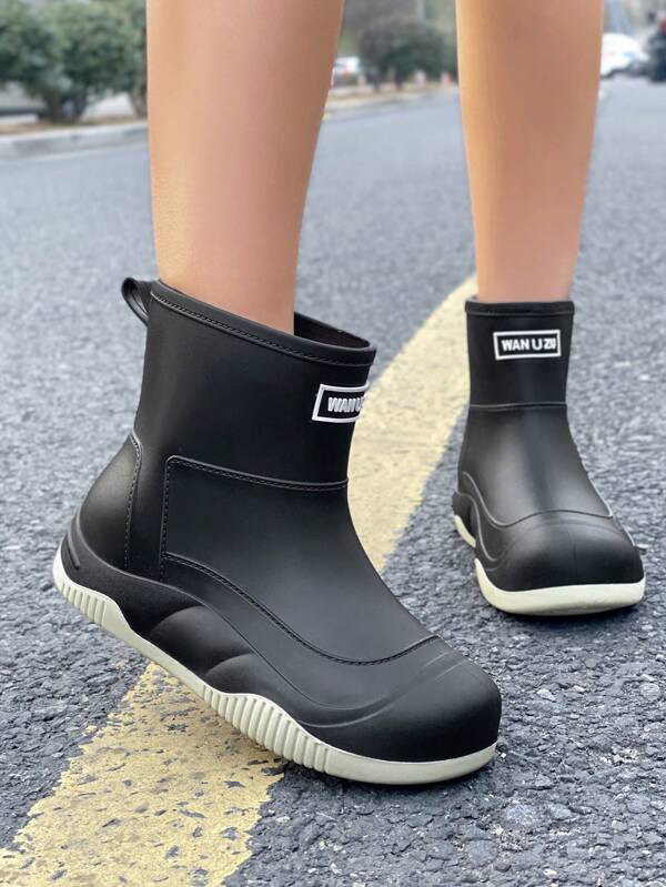 Japanese Style Women's Short Rainboots, Fashion Lady's Rain Boots, Anti-Slip & Wear-Resistant Rubber Shoes For Kitchen Work, Outdoor Washing, Camping, Fishing, Waterproof