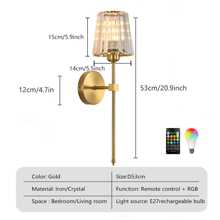 Battery Operated Crystal Wall Sconces 1/2 Gold Wireless Wall Sconce With USB Rechargeable LED Light Bulbs 12 Colors Dimmable Crystal Wall Lamp With Remote For Bedroom Living Room, Bulbs Included Without Light Bulb Vintage Wall Sconce Rechargeable Wall Sconce Stick On Sconces Wall Lighting
