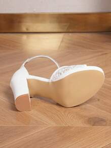 High-Heeled Fashion Model Catwalk Waterproof Platform Strap High-Heel Net Yarn Chunky Heel Sandals, Summer - White - View 3
