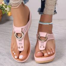 2024 Sommer Damen Plateau-Sandalen in Große Größen, mit dicker Sohle, Keilabsatz, Zehentrenner, bequeme Slip-on Slides