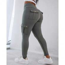 Womens Butt Lifting Leggings With Flap Pockets High Waist Tummy Control Workout Cargo Leggings Yoga Pants