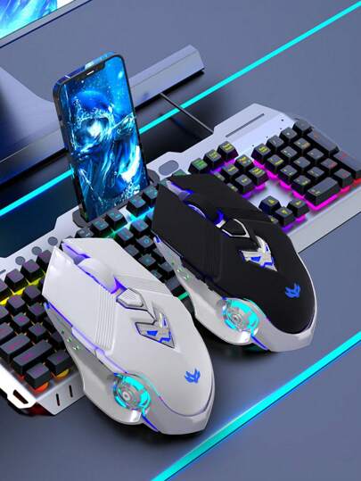 1pc 2.4G Wireless Rechargeable Gaming Mouse, 7 Color Backlight, Type-C Charging Port, Suitable For Laptop And Desktop Computers