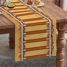 1 pièce de chemin de table en lin de 2 tailles avec motif de chemin de fer, convient pour la décoration de restaurant, salon, table de cuisine, décoration de fête