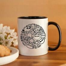 1个标准尺寸的迷人陶瓷杯。简约卡哇伊风格，圆形黑线图案点缀着各种可爱的猫咪表情。白色杯身可选配黑色杯沿和手柄（部分照片）。非常适合盛放饮料。猫咪爱好者和返校日日常使用的理想之选。